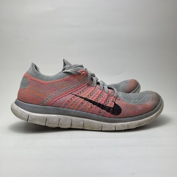 Nike Free 4.0 Flyknit Womens Size 8 Pink Gray Athletic Running Shoes Sneaker - Picture 4 of 10